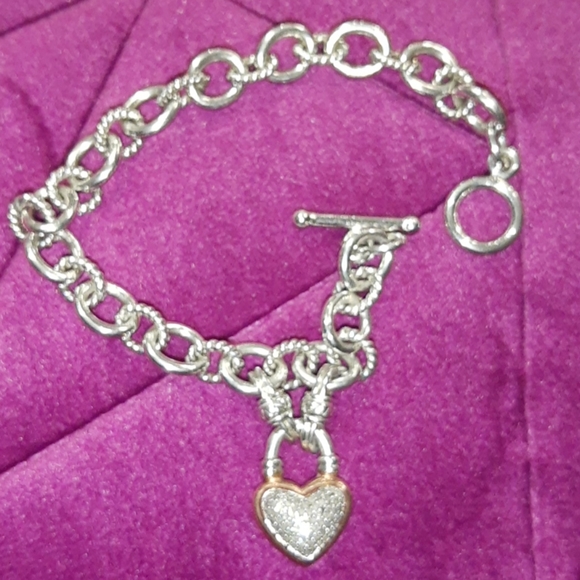 NWOT Sterling Silver Diamond ❤️ Toggle Bracelet - Picture 3 of 5